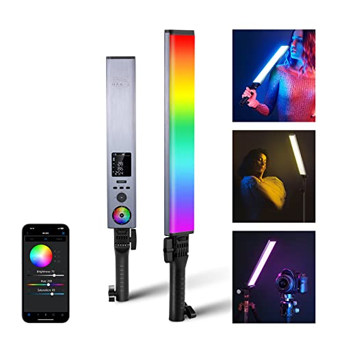NEEWER Varinha de luz RGB com controlo de 2,4 G/App, misturador de tom RGBWW tátil de 360 ° melhorado, 2500 K-1000 K, CRI/TLCI97+, 18 efeitos de cena, luz LED de vídeo com bateria de 7,4 V/31W H, BH