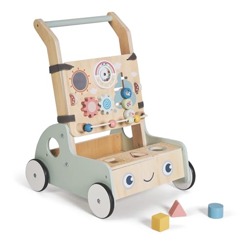 MS Montessori MONTI - Andador de madeira para bebés - carrinho de corrida com brinquedos e atividades para os primeiros passos - Caminhador para bebé + 12 meses