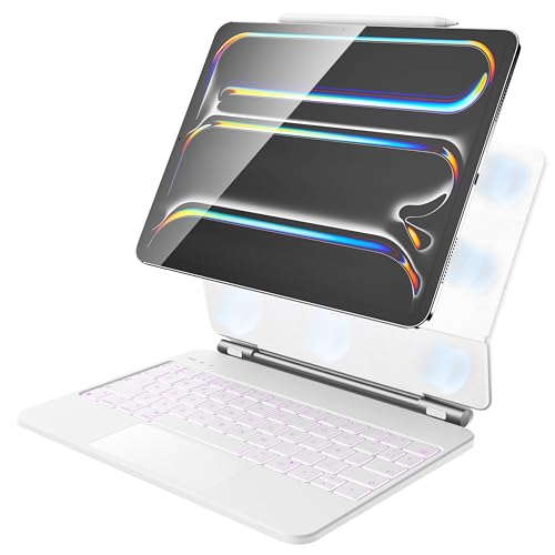 HOU Teclado para iPad Pro de 11 polegadas (M4 2024), capa com teclado para iPad Pro 2024 de 11" com Trackpad multitoque, retroiluminação de 7 cores, suporte magnético, espanhol, QWERTY-branco