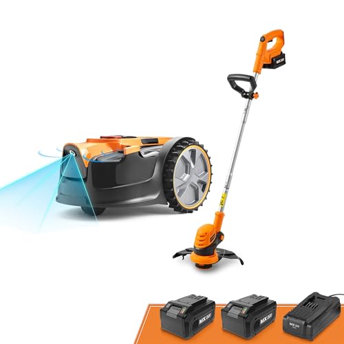 Lawnmaster OcuMow™ Robot corta-relvas sem cabo periférico e corta-relvas à bateria, curta de 200 a 300 m² com 2 baterias totalmente carregadas, evita obstáculos, baixo nível de ruído