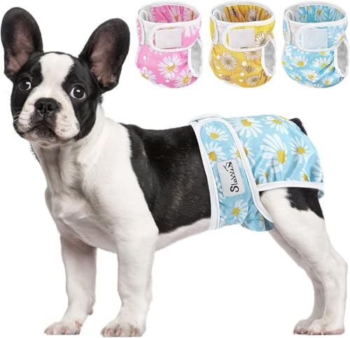 SlowTon Lavar fraldas para cães, 3 Pack calças para cães fáceis de remover com botões ajustáveis, fraldas para s reutilizáveis durante o calor, imersão emocionante