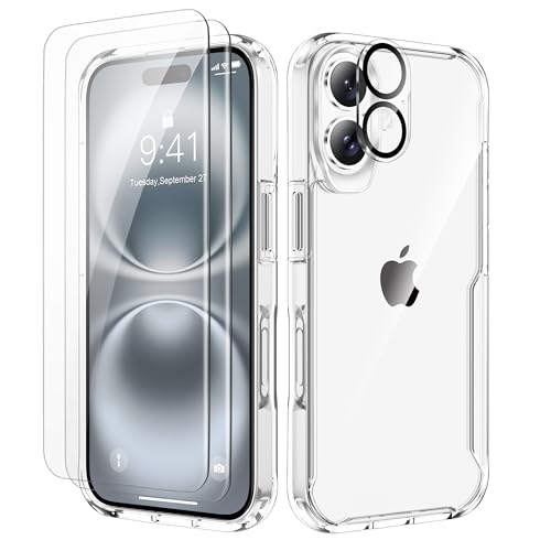 ORETECH Para capa iPhone 16, com [2X protetor de ecrã][1X câmara protetor de ecrã] anti-impactos anti-riscos transparente para capa capas iPhone 16 Case 6,1" clara