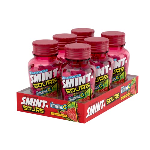 Smint Sours morango, caramelo comprimido sem açúcar, 6 unidades de 49 g. (Total 294 gr.)