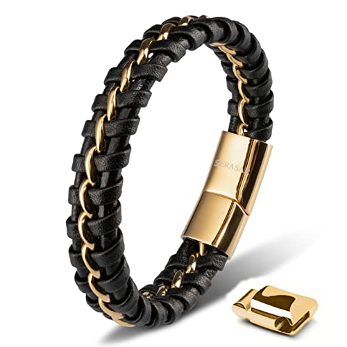 SERASAR Pulseiras de couro premium para homem | fecho seguro de aço inoxidável | três cores | caixa de jóias incluída