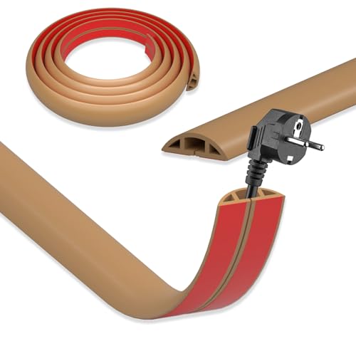 DIKARIYA Caleta de cabos de chão castanho, 3 cm x 3 m, calhas para cabos, PVC passador de cabos para chão, protetor de cabos para chão, proteção de cabos para chão, escritório, escola, armazenamento