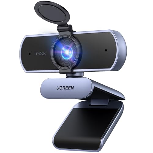 UGREEN Webcam 2K 30FPS Full HD USB webcam para computador foco fixo plug and play para Windows MacOS Linux Streaming Youtube Skype Call Video Zoom videoconferência(cinzento)