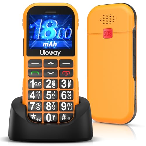 CHAKEYAKE Telefone móvel para idosos livre, gsm fácil de usar telemóvel básico maiores de teclas grandes, bateria de longa duração de 1800 mAh, USB C, botão SOS, base do carregador (laranja)