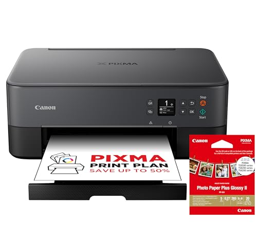 Canon Pixma TS5350i Impressora multifunções 3 em 1, sistema de jato de tinta, impressão, digitalização e cópia, Wi-fi, Pixma Print Plant, inclui 20 folhas de papel fotográfico 9 x 9, bandeja