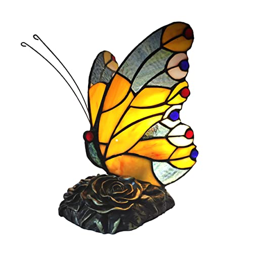 FUMAT Candeeiro Tiffany, candeeiro de mesa em forma de borboleta, candeeiro de noite retro vintage, material de vidro colorido, perfeito para sala de estar, quarto, estúdio, escritório