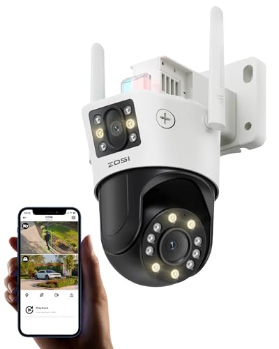 ZOSI Câmara de vigilância WiFi exterior com lente dupla 4 MP Pan/Tilt e 4 MP fixa, detecção e rastreamento de pessoas, visão noturna cor, 2,4 G/5 G WiFi, zoom híbrido 8X, C298 MAX
