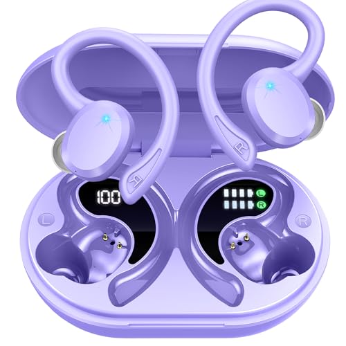 Auriculare sem fios desportivos, novos auriculares Bluetooth 5.3 com HD Mic, 48H capacetes sem fios Bluetooth HiFi estéreo, cancelamento de ruído ENC auriculares Running, IP7 impermeável / ecrã LED