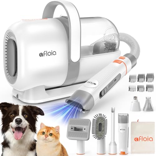 Afloia Máquina de cortar pelo cães com aspirador, sucção 99% pelos de animais de estimação, conjunto profissional de corta-pelos cães, máquina de corte baixo ruído para cães e gatos e outras 7