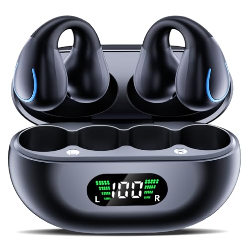 Auriculares sem fios desportivos, 2025 auriculares desportivos condução óssea Bluetooth 5.4, Open-Ear sem fios com 50H de reprodução, capacetes Bluetooth com ruído ecrã LED