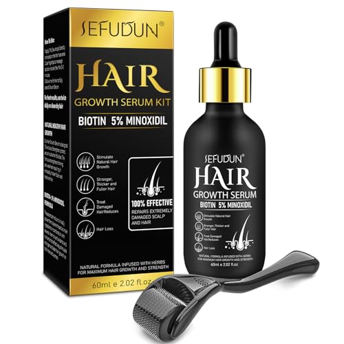 Serum para o crescimento do cabelo com biotin - Cuidados com o cabelo para um crescimento saudável para homens e mulheres - Entrosa e fortalece para o retorno do crescimento com rolo de 0,25 mm - 60