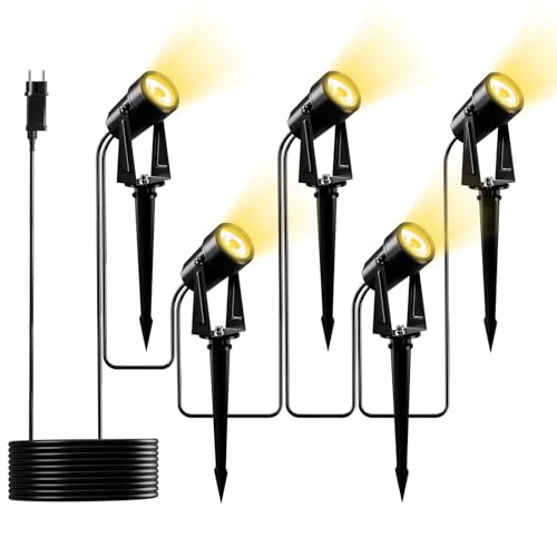 Yuusei Focos LED para exteriores, 5/17 m, holofote LED para exterior extensível, LED 27 V branco quente, 3000 K, IP65 luzes LED de exterior e jardim para decoração, trilhas, cercas, jardins