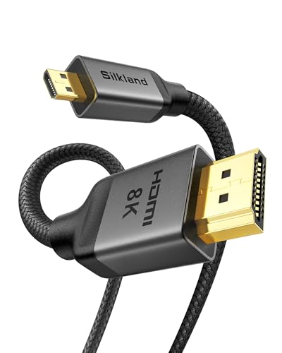 Silkland Micro HDMI para HDMI 5M, [8K@60Hz, 4K@120Hz] cabo micro HDMI para HDMI Nylon Tressé suporte 48 Gbps, HDR, eARC Kompatibel für Raspberry Pi 5 4, câmaras, heróis, TV