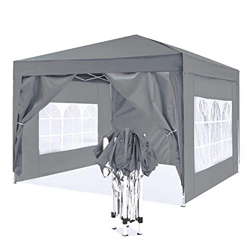 ISE Tenda dobrável 3 x 3, pérgulas de jardim robustas, tendas para exteriores com 4 paredes pérgulas de alumínio laterais para recepção, festa, campismo, festival, cerveja, tenda campismo cinzento