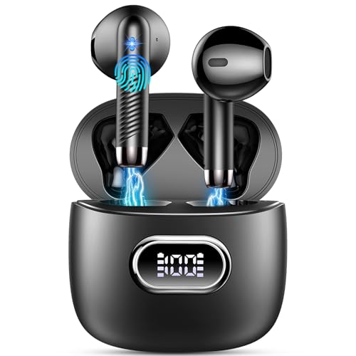 Auriculares sem fios Bluetooth 5.4, auriculares Bluetooth estéreo HiFi com 4 ENC Mic, carregamento USB-C, 42H LED Display, In Ear Auriculare IP7 impermeáveis