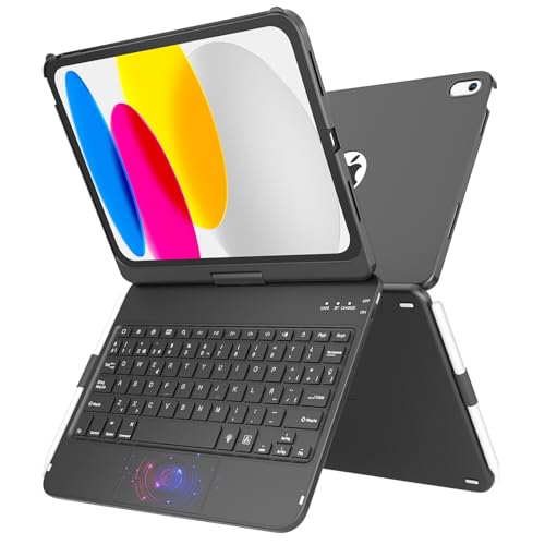 TQQ Capa com teclado para iPad 11ª geração A16, 2025 e 10ª geração 2022, com grande Trackpad de precisão, retroiluminado de 10 cores estilo portátil, QWERTY espanhol Ñ - preto