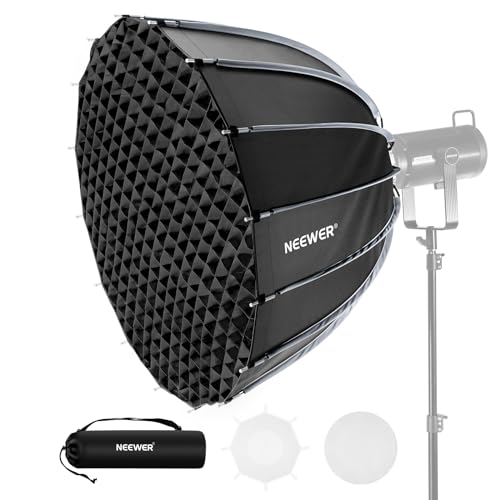 NEEWER 35,4"/90 cm, Softbox parabólica de montagem Bowens, configuração rápida com difusor / grade / bolsa para luz contínua vídeo CB60 CB200B MS60, compatível com Godox compatível com Aputure 600d,