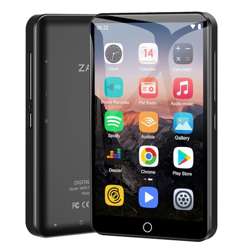 Leitor MP3 de 80 GB com WiFi e Bluetooth, ecrã táctil de 4 polegadas, leitor de música para crianças, leitor MP4 Android com Spotify, audiível, Amazon Music, Deezer, Play Store (preto)