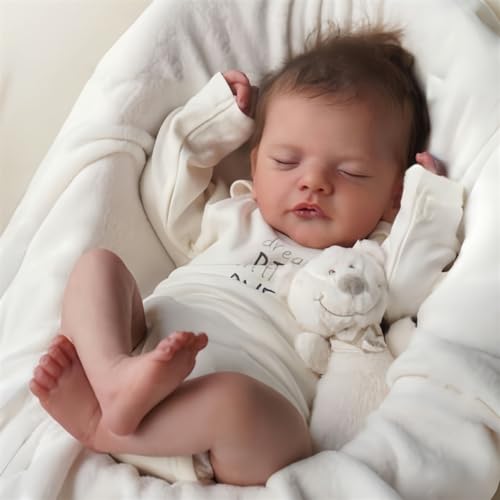 MAIHAO Bebes reborn menino silicone bonecas Toddler Reborn Baby Dolls menina originais bonecas bebé meninas 46 cm parece um verdadeiro bebé olhos fechados (branco)