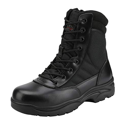 NORTIV 8 Botas de trabalho táticas militares para homem, botas de combate de couro com fecho lateral