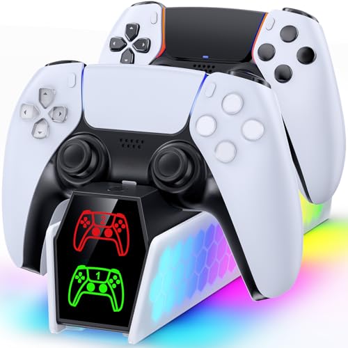 KDD Base de carregamento para comando PS 5 e PS5 Edge, carregador comando PS5 com indicador LED, acessórios Playstation 5 base de carregamento com cabo USB-C