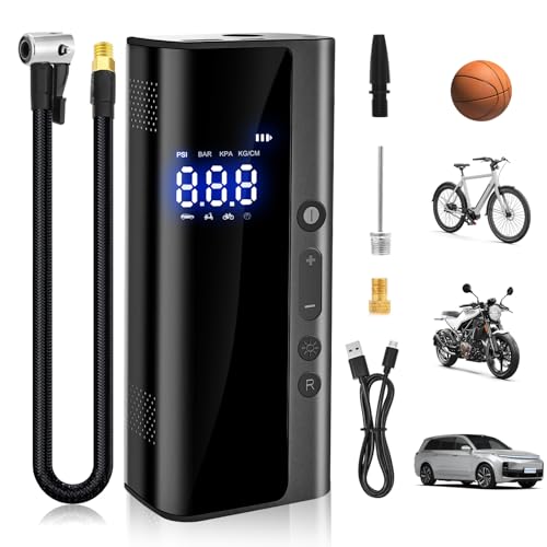 Electric Compressor de ar portátil, 150 psi, 7,4 v 8000 mAh, adequado para automóveis, motocicletas, bicicletas, bolas, pode ser carregado através de USB - C como lanterna e fonte de alimentação móvel
