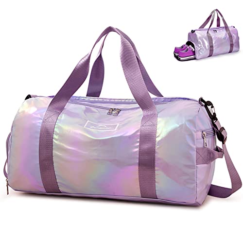ZIOSINM Saco desportivo de mulher, saco de viagem de mulher impermeável com compartimento para molhados e compartimento para sapatos, saco de ginásio bolsa fitness bolsa natação, Roxo