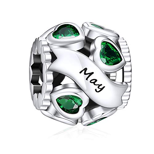 NINGAN Missangas de prata de lei 925 com pedra natal para pulseiras e colares com zircónia cúbica 5A, aniversário, dia da mãe, presentes de joalharia para mulheres e meninas