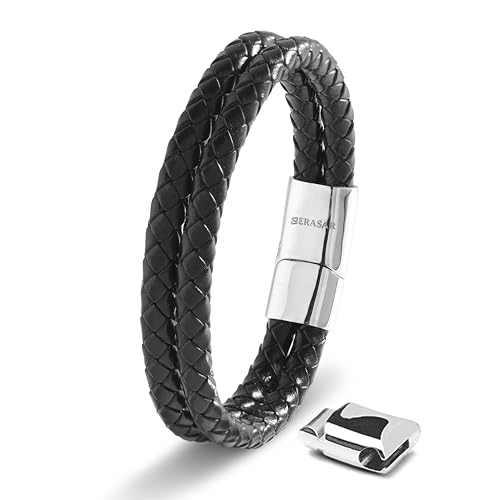 SERASAR Pulseiras de couro premium para homem | fecho seguro de aço inoxidável | três cores | caixa de jóias incluída