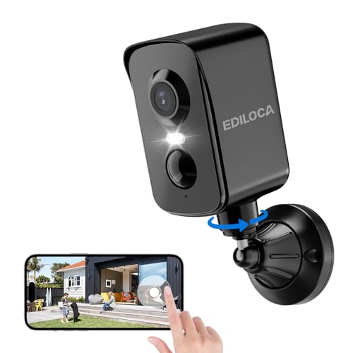 Ediloca Câmara de vigilância Wi-Fi exterior, câmara de vigilância 2 K, 3 MP, com rotação horizontal de 300 °, bateria recarregável, deteção humana PIR, visão noturna colorida, áudio bidirecional,