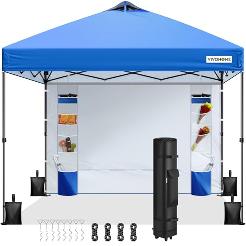 VIVOHOME Tenda dobrável 3 x 3 m, gazebo de jardim com parede lateral altura ajustável impermeável anti-UV gazebo com ventilação para praia, 4 sacos de areia com rodas para 8 - 10 pessoas