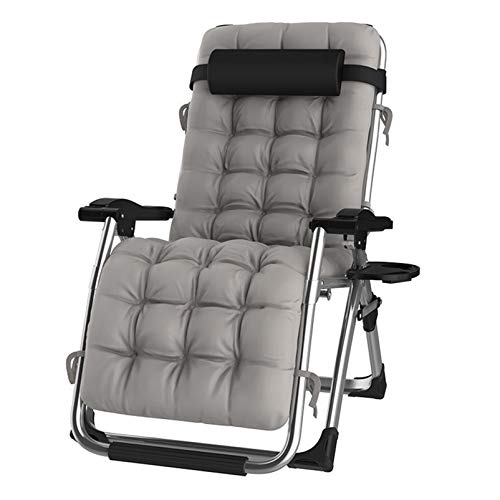 Cadeira reclinável para atividades ao ar livre com gravidade zero e porta-copos, cadeira extra larga e ajustável para espreguiçadeiras de pátio Garden Beach Beach, com almofadas de 200 kg (cor: Prata)