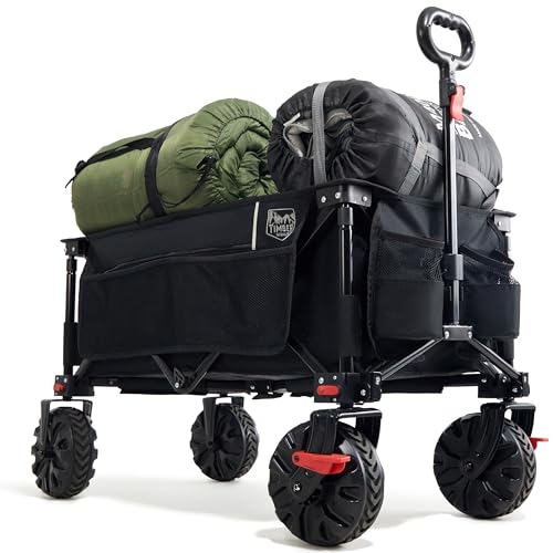 TIMBER RIDGE Carrinho de praia rodas grandes com travão carrinho dobrável transporte para jardim praia campanha compras ao ar livre carreta com bolsa de cobertura rodas móveis cabo ajustável até 100