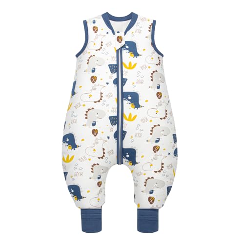MIKAFEN Saco de dormir de inverno para bebé, 100% algodão, saco de dormir para crianças 2,5 TOG com pernas, 105-115 cm/4-5 anos, dinossauro
