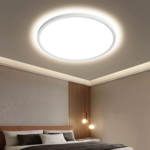 OTREN Plafon luz LED teto 28 W, Ø 30 cm lâmpada Downlight painel de superfície 4000 K, candeeiros modernos redondos IP44 para casa de banho corredor varanda cozinha quarto parede