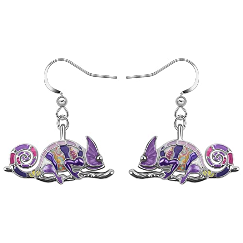 LONYOO Dinosaur Brincos pendurados de esmalte liga de zinco lagarto camaleão brincos para mulher menina encantos besta presentes