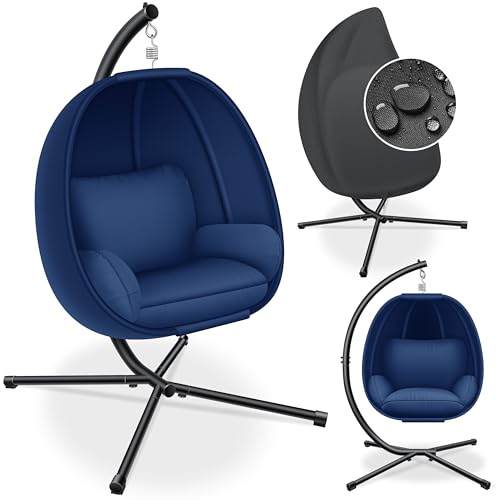 KESSER® Cadeira suspensa de luxo com moldura almofada de assento suave, almofada lateral, almofada de assento e encosto cesta, pendente para interior e exterior, cesta de pendurar de jardim, peso