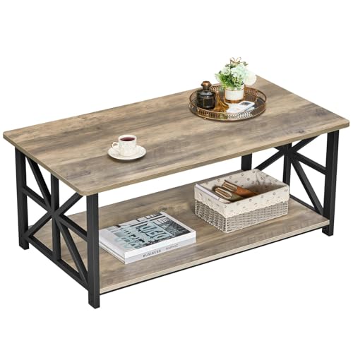 GreenForest Mesa de centro com 2 prateleiras, 100 cm mesa de café redonda, placa de estilo moderno em macro para a sala de estar, lavagem cinzenta