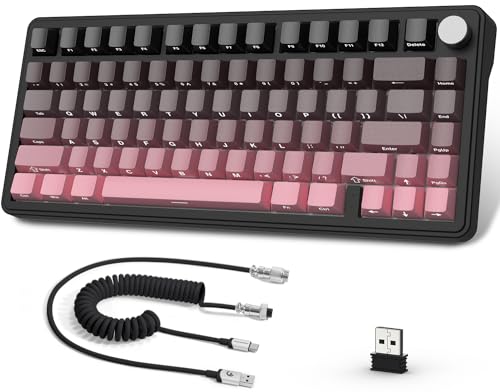 AJAZZ x ATTACK SHARK X85 Teclado mecânico de junta, 75% teclado sem fios para jogos com nob, acolchoado de 5 camadas, PBT Side-Printed Keycap, BT/2,4 Ghz/USB-C, interruptor linear, Hot-Swap, RGB. Para