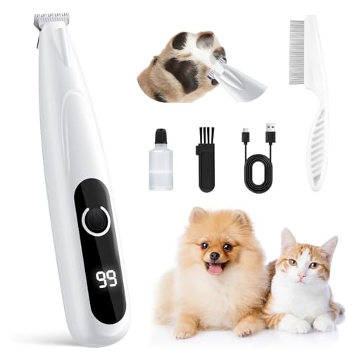 GlasFlength Corta-pelos para cães com luz LED, corta-pelos cães baixo nível de ruído sem fios máquina cortar pelo cães recarregáveis para cães, gatos patas olhos orelhas rosto corpo (branco)