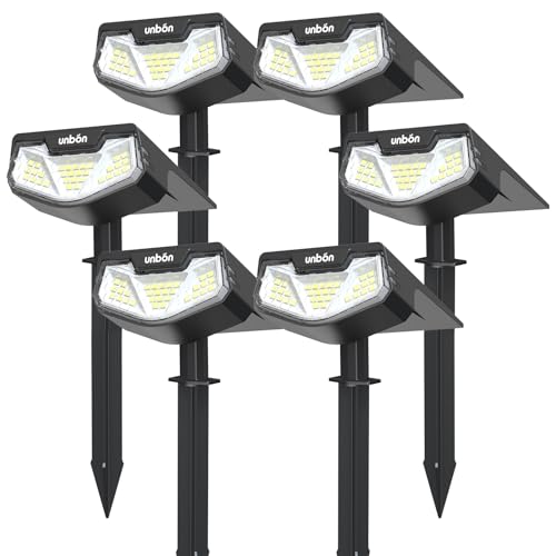 UNBON Luzes solares LED para exterior e jardim, 6 peças holofotes LED exteriores solares jardim potentes 32 LED, 3 modos de luz, impermeável IP65 candeeiros solares candeeiro holofote luz solar