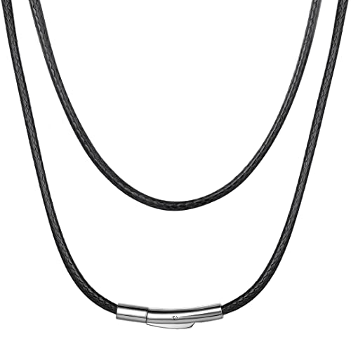 ChainsHouse 2 mm 3 mm de largura colar de couro com fecho eficaz para homens mulheres, colar personalizável, cor preta / castanho/vermelho/branco/rosa
