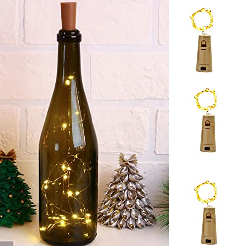 PAWARSO Luz de garrafa, luz de cortiça luzes LED para garrafas com fio de cobre de vinho 2 m 20 LED a pilhas decorativas para o Natal, casamento romântico, festa (branco quente - 3 peças)
