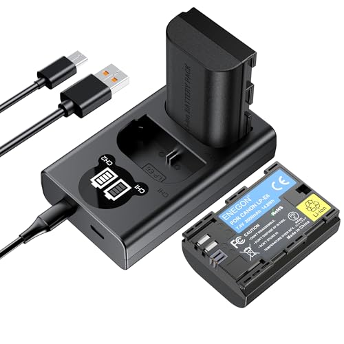 ENEGON LP-E6 Bateria de substituição (embalagem de 2) e Smart LED carregador duplo USB para Canon LP-E6, LP-E6N e Canon EOS 5D Mark II/III/IV, 5DS, 5DS R, 6D, 7D, 7D Mark II, 60D, 70D e mais