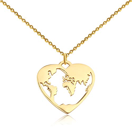 GD GOOD.designs Colar com balão do mundo para senhoras - impermeável - ajustável em aço inoxidável colar de mundo I colar com mapa do mundo pendente em ouro - prata ou ouro rosa