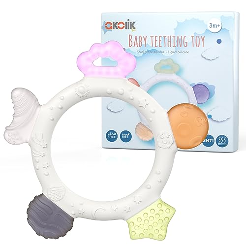 Mordedor bebé, brinquedo de dentição de bebé mordedor de silicone, remo, brinquedo agarrar, acessório de enfermagem, dentição sem BPA para bebés de mais de 3 meses (Estrela B)