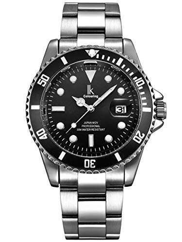 Alienwork IK Relógio homem mulher calendário correia de metal